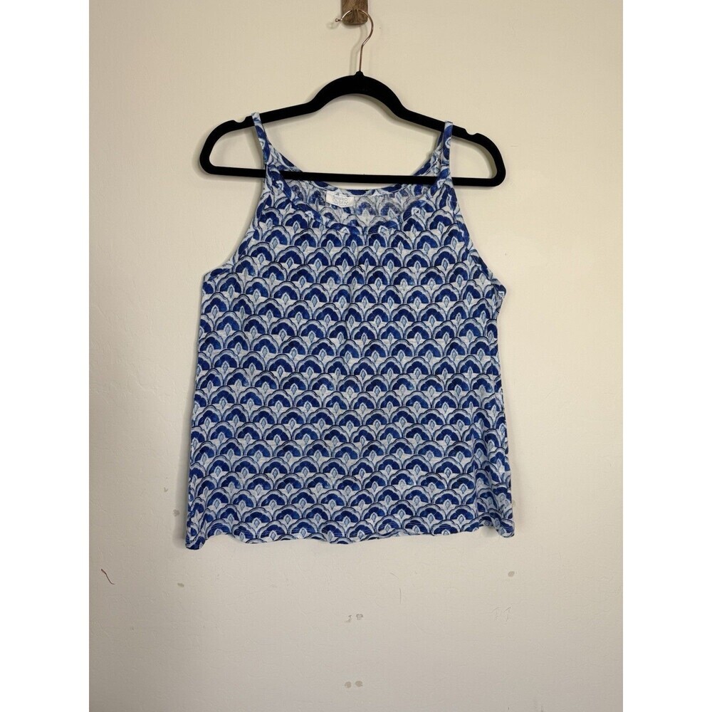 Sigrid Olsen 100% Linen Size Large Boho Medallion Knit Tank Top Coastal Vacation